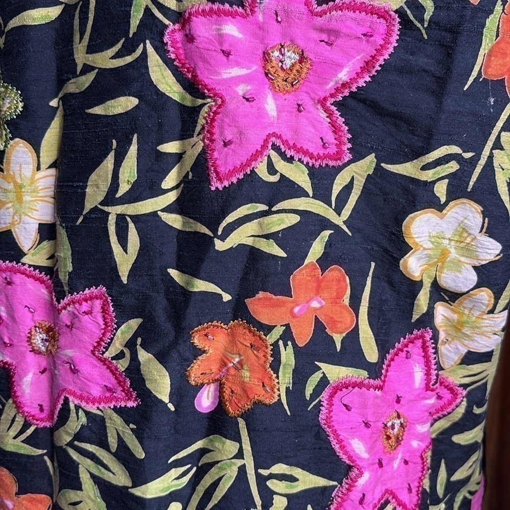 VINTAGE Laura Ashley Petite Silk Floral Blazer Jacket lightweight cropped sz S - Picture 11 of 16